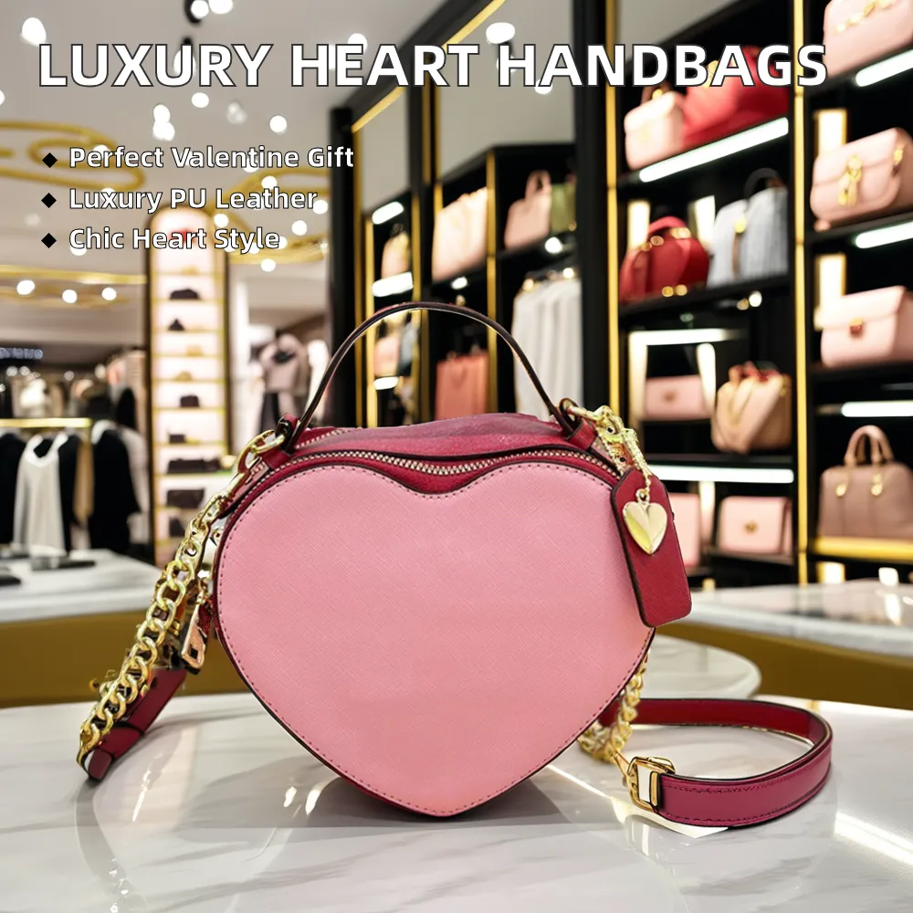 Sac à bandoulière pour femme style luxe design de marque célèbre en cuir PU avec cœur, sac à main populaire avec lettre ouverte pour la Saint-Valenti